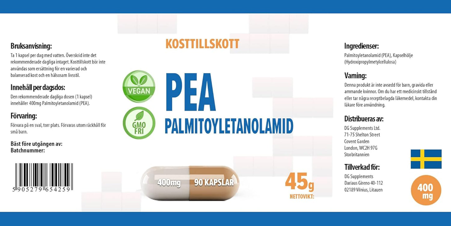 Palmitoylethanolamide (Pea) 400Mg | 90 Vegan Capsules | High Strength Pain & Inflammation Support | 3Rd Party Lab Tested | Gluten-Free & Non-Gmo