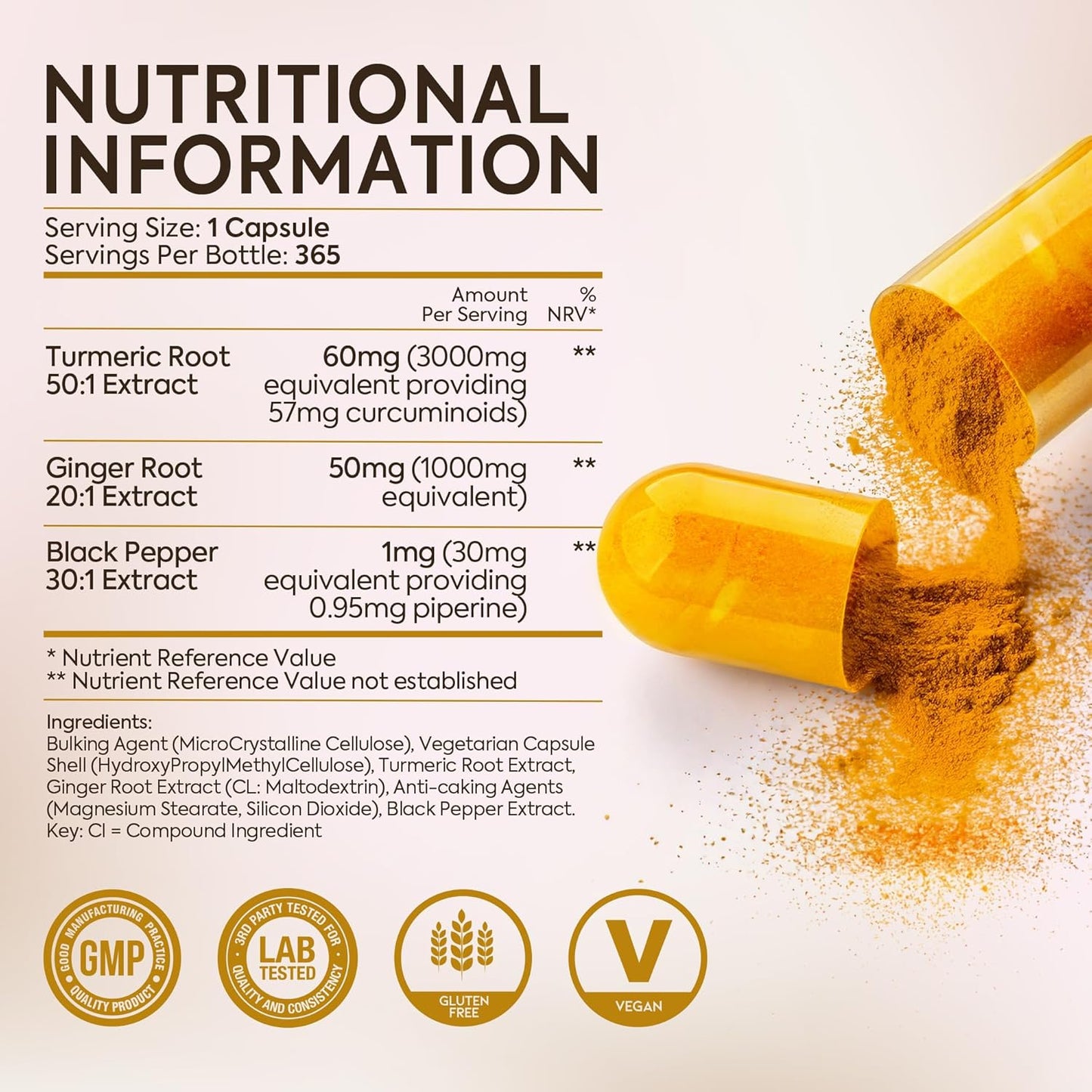 Advanced Turmeric and Black Pepper Capsules 4030Mg Made in the UK | ONE per Day Turmeric Supplement with Ginger, Black Pepper | 365 High Strength Tumeric Curcumin Capsules for Joints | 12 Month Supply