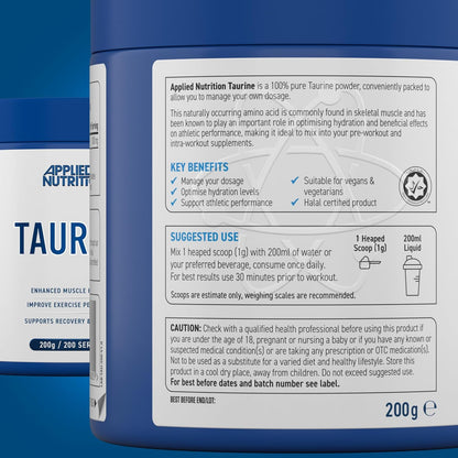 Taurine Powder 1000Mg - Pure & Natural Supplement for Enhanced Muscle Hydration, Recovery, & Endurance - Ideal for Workout & Bodybuilding - Supports Heart Health & Energy Boost (200G - 200 Servings)
