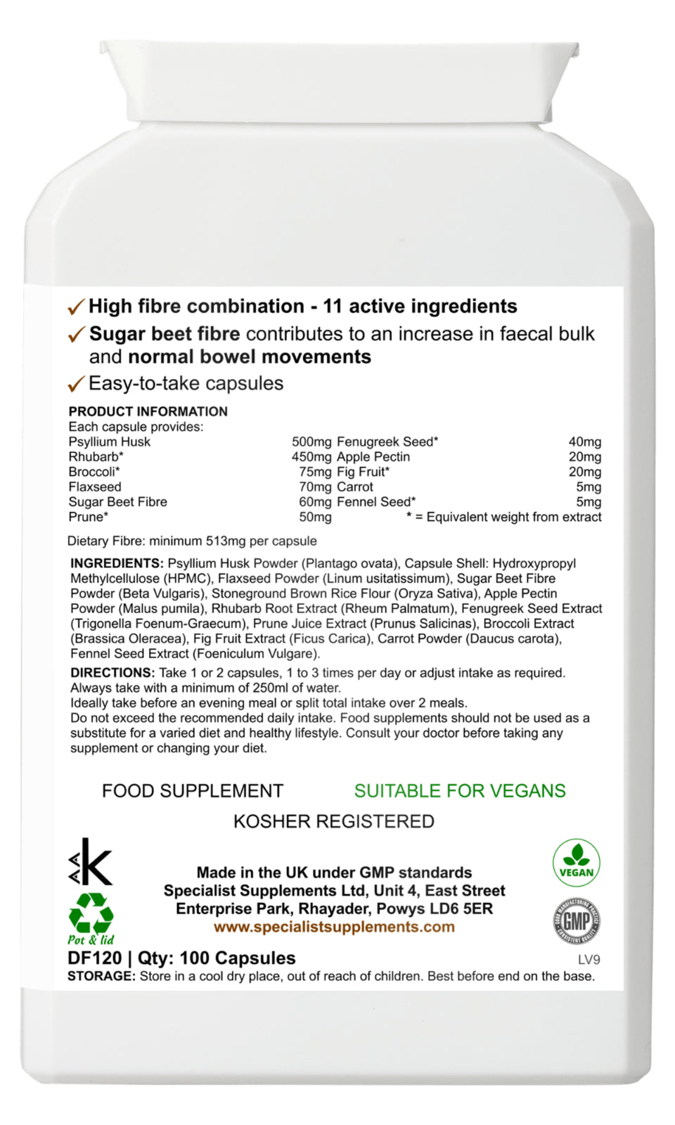 Dietary Fibre Complex X 100 Capsules; High Fibre Formula; Specialist Supplements