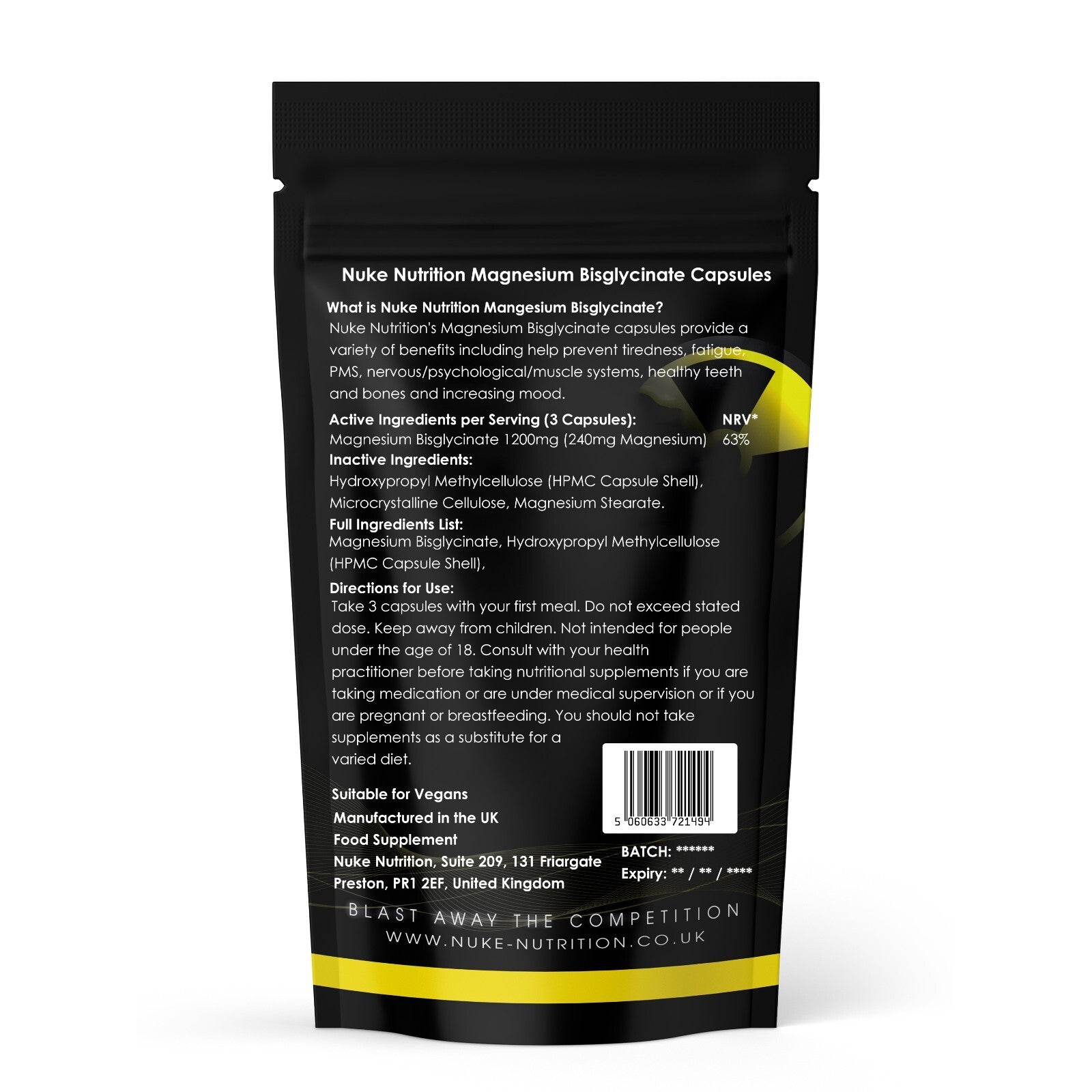 Magnesium Glycinate Capsules 1200Mg High Strength Tiredness Fatigue PMS X 60
