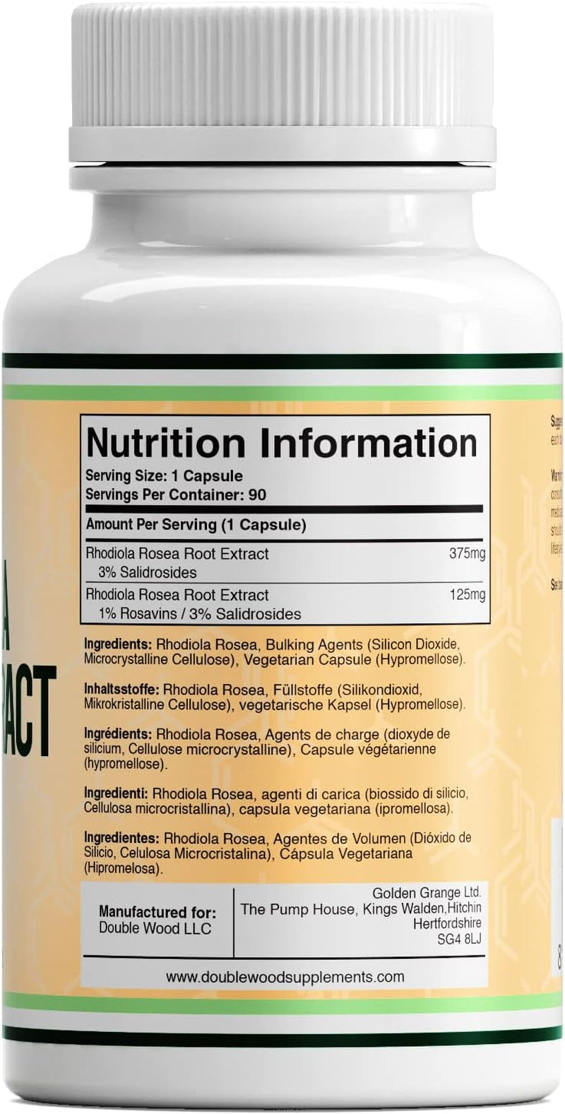Double Wood Rhodiola Rosea | 90 Servings of 500Mg Rhodiola Rosea Complex Capsules | 3% Rosavins & 1% Salidrosides | a Powerful Adaptogen Sourced from High Altitude Environments | UK Manufactured