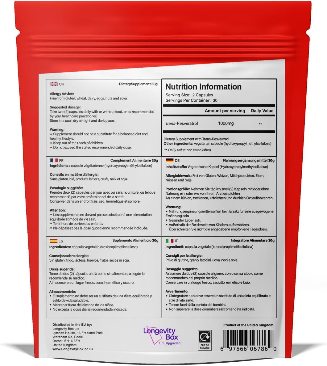 Trans Resveratrol 1000mg – 60 Capsules