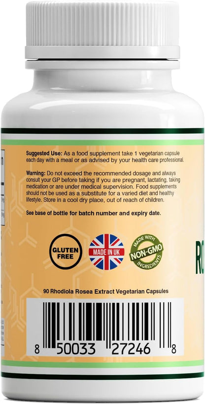 Double Wood Rhodiola Rosea | 90 Servings of 500Mg Rhodiola Rosea Complex Capsules | 3% Rosavins & 1% Salidrosides | a Powerful Adaptogen Sourced from High Altitude Environments | UK Manufactured