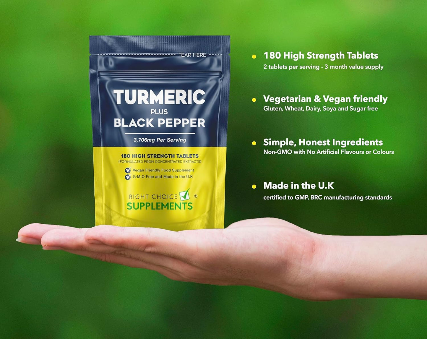 Turmeric & Black Pepper 3200Mg – 180 Vegan Tablets