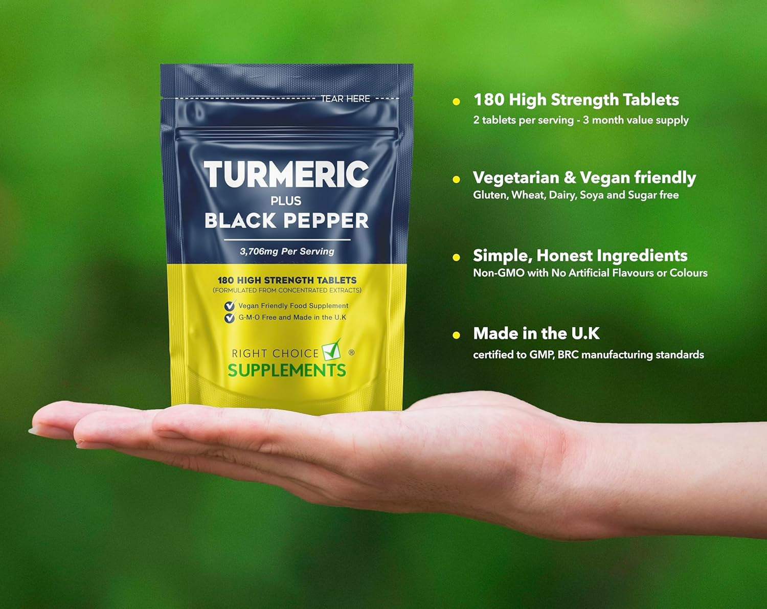 Turmeric & Black Pepper 3200Mg – 180 Vegan Tablets