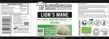 Organic Lion's Mane 500mg – 60 Vegan Capsules